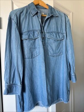 Zara Light Blue Denim Button-Front Tunic Shirt